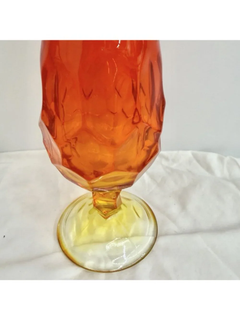 Vintage Amberina Art Glass Swung Vase Pedestal 14 Inch Orange Yellow MCM Decor